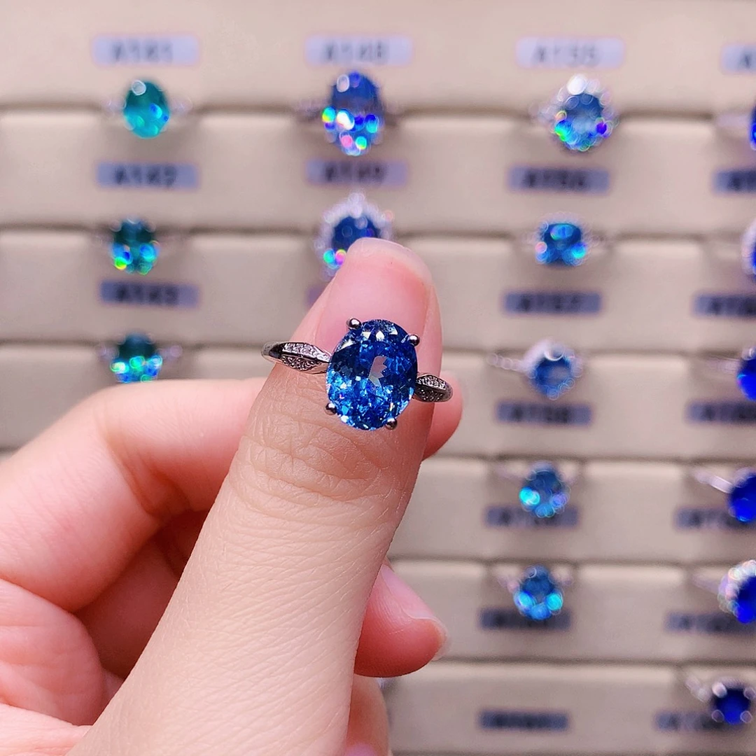 海蓝宝石银S925镶嵌戒圈