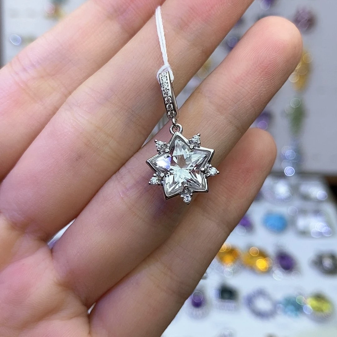 吊坠(不含链)银S925镶嵌水晶白水晶（不含证书）