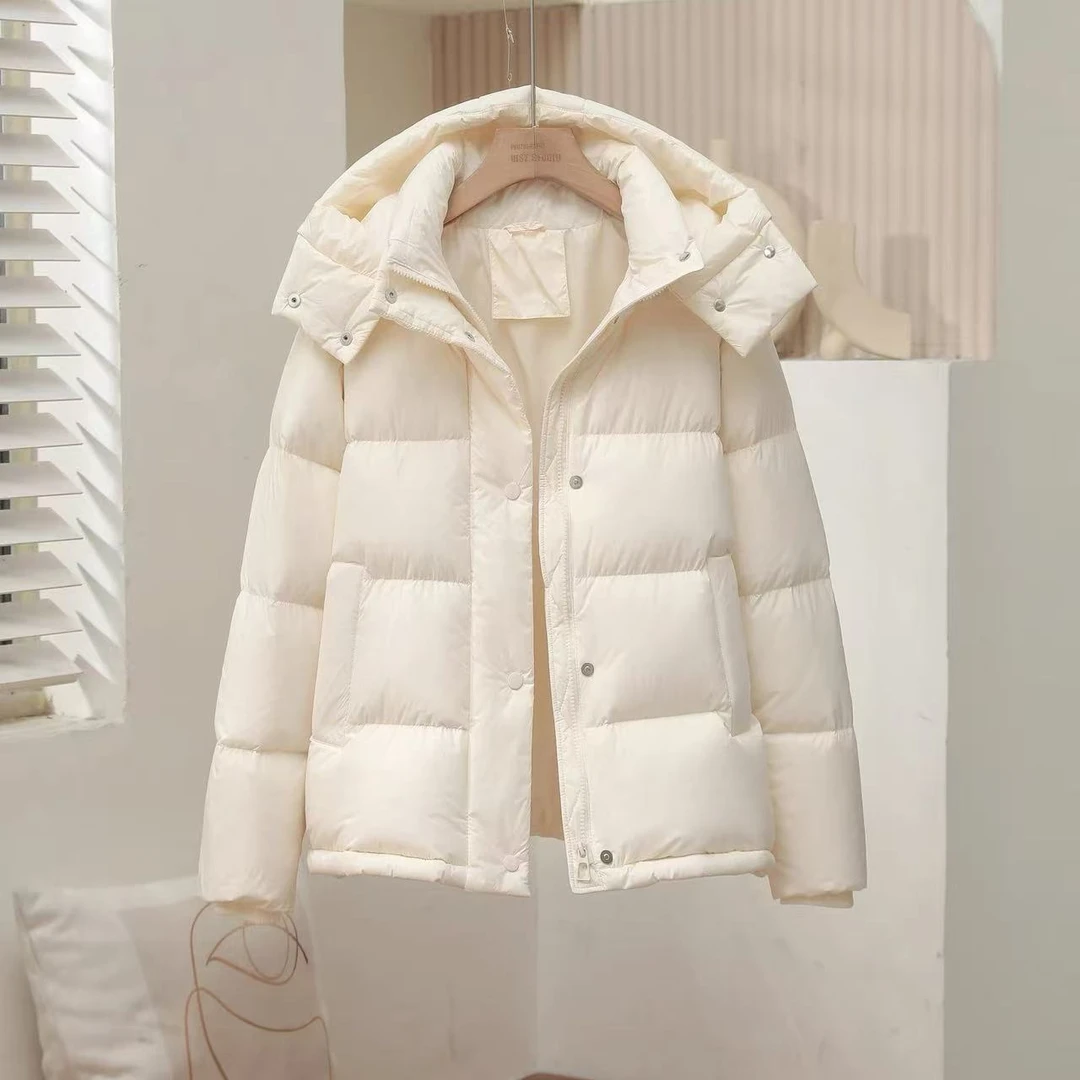 纯色连帽短款韩版加厚百搭女装宽松lulu同款90白鸭绒