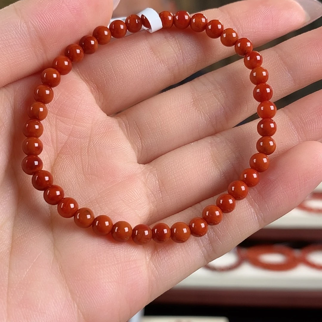 南红玛瑙未镶嵌手串原矿4mm辣椒红 瓦西