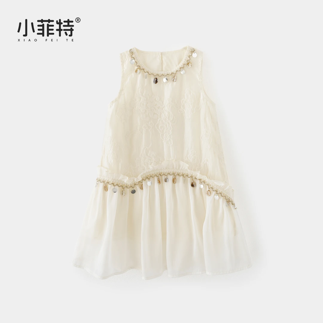 小菲特夏季新款洋气女童潮流裙子小女孩无袖连衣裙纱裙YNQX51536