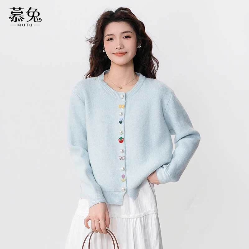 慕兔甜美温柔风长袖毛衣外套女春2025新款小个子宽松针织开衫上衣