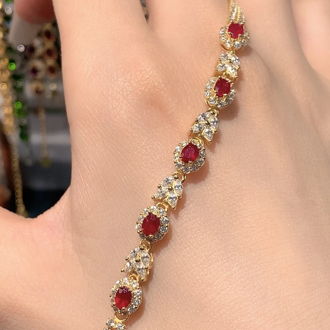 手链银S925镶嵌红宝石高品质