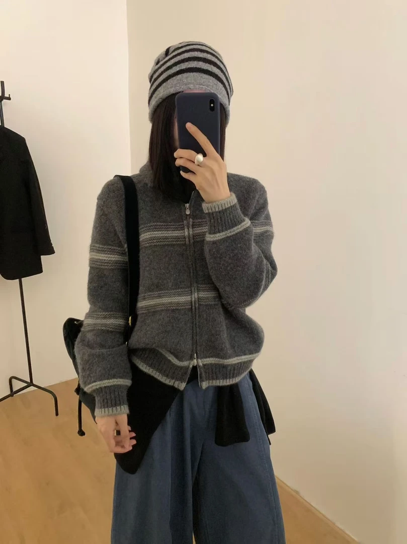 韩版粗针织条纹上衣