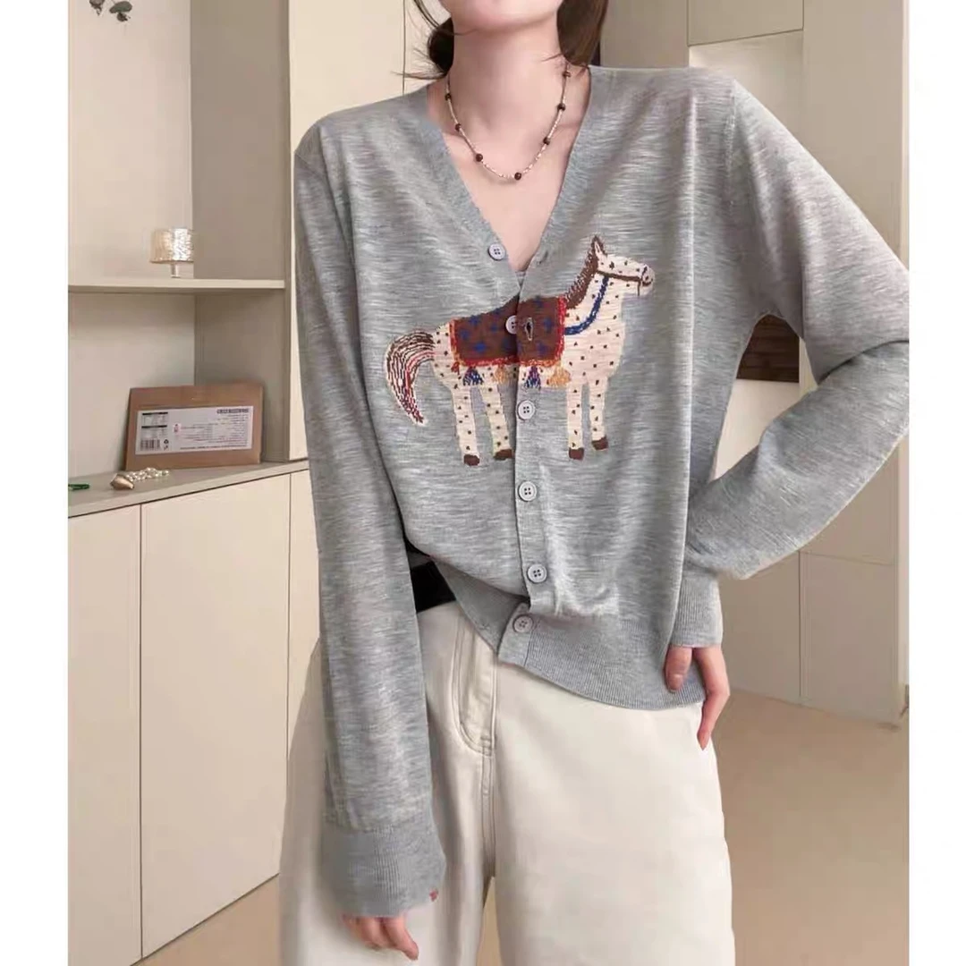 /小马/长袖薄款竹节麻针织衫女夏季防晒开衫薄款针织上衣93202