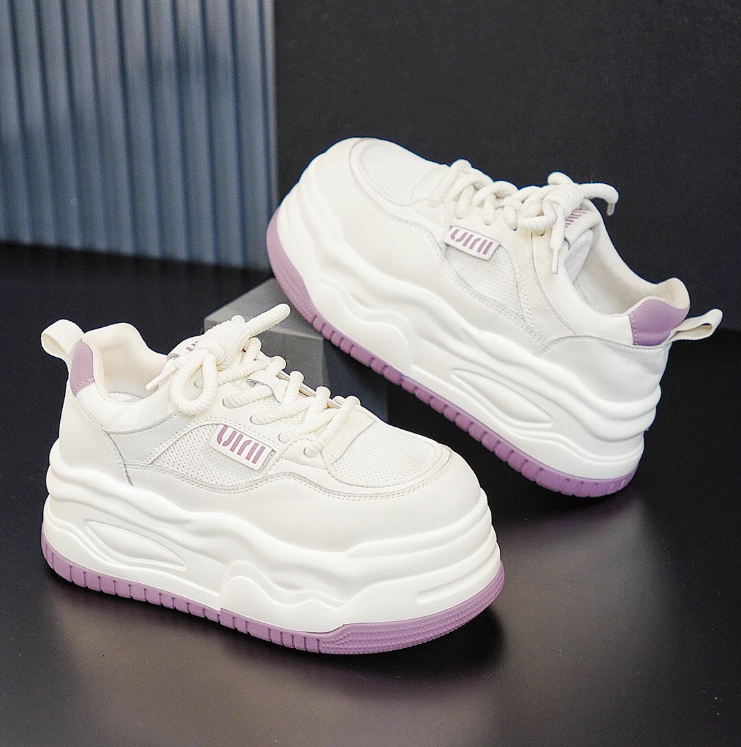 网面底板鞋新款2025年透气网面百搭休闲运动增高小白鞋女