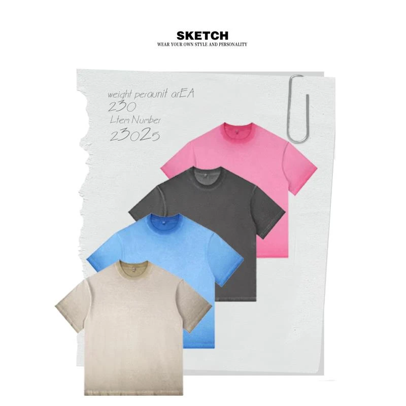 素描230克双色渐变做旧短袖男女同款