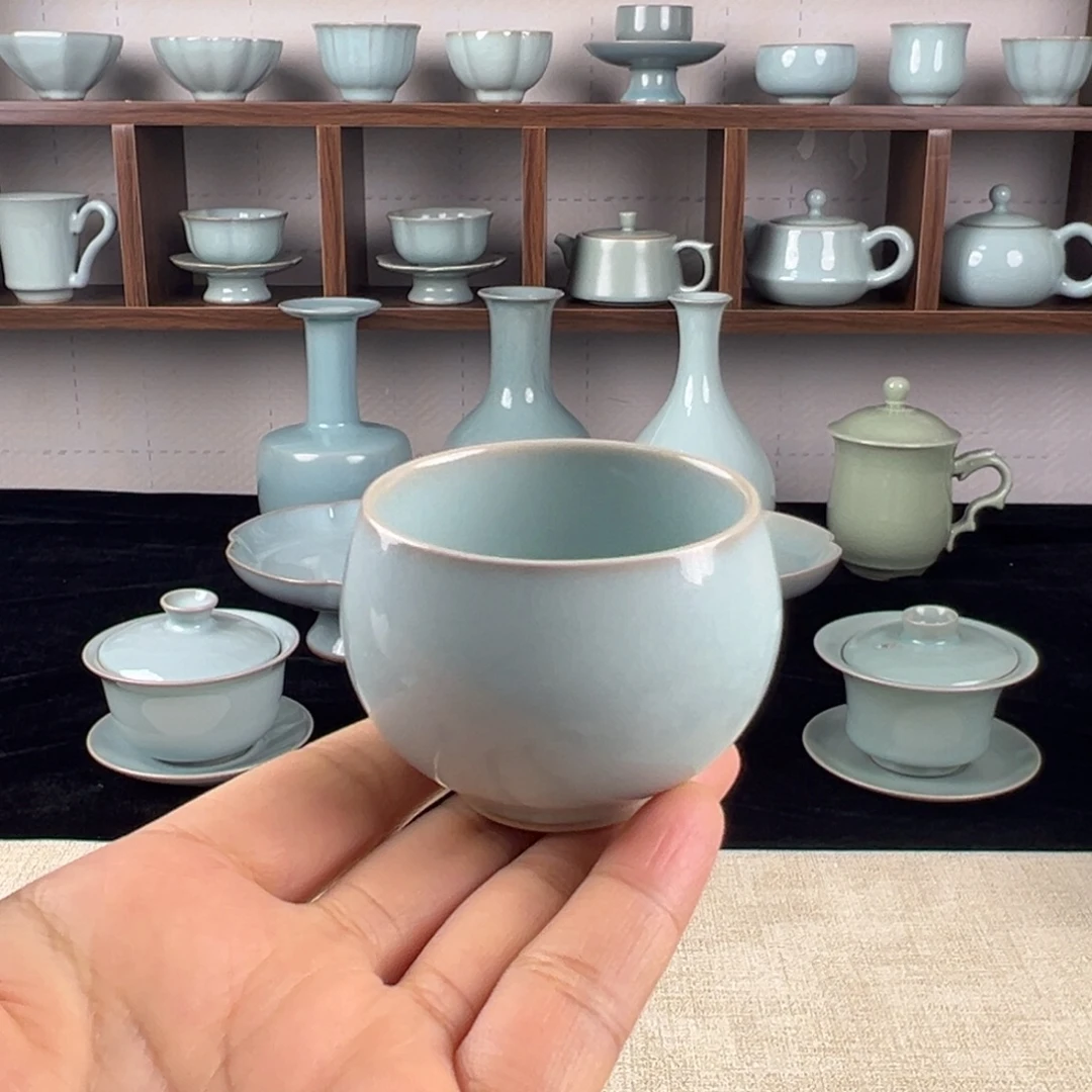 摆件瓷天青釉小号龙旦杯新粉福利