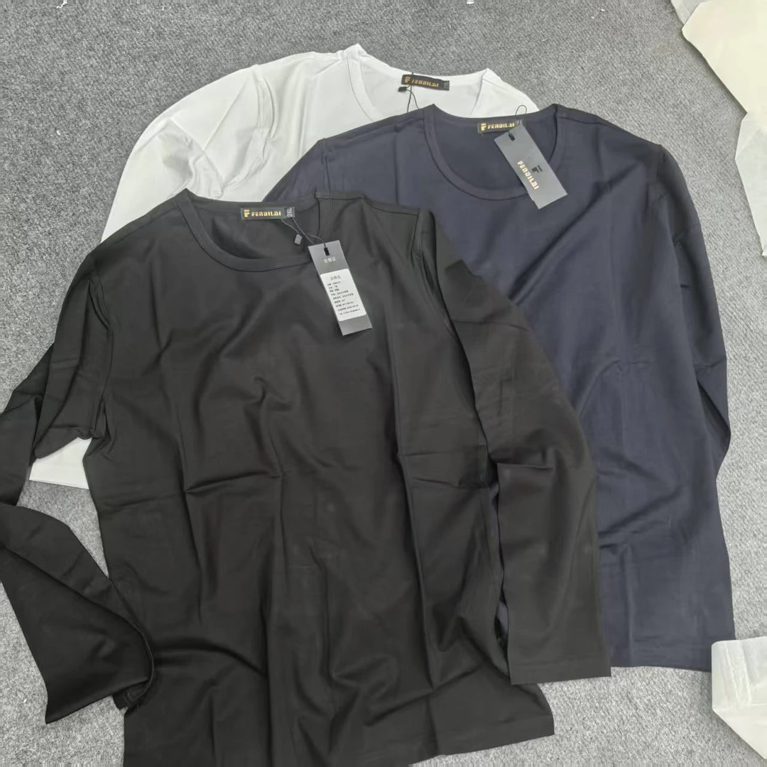男款纯色净版长袖圆领棉质上衣