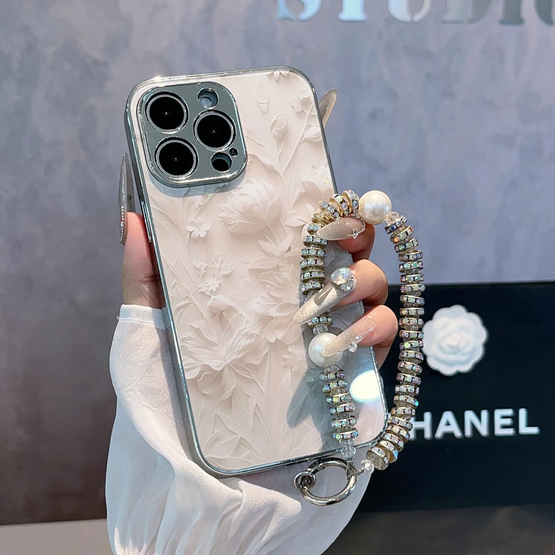 浮雕优雅玫瑰电镀双层全包手机壳适用苹果/华为/vivo/OPPO女款