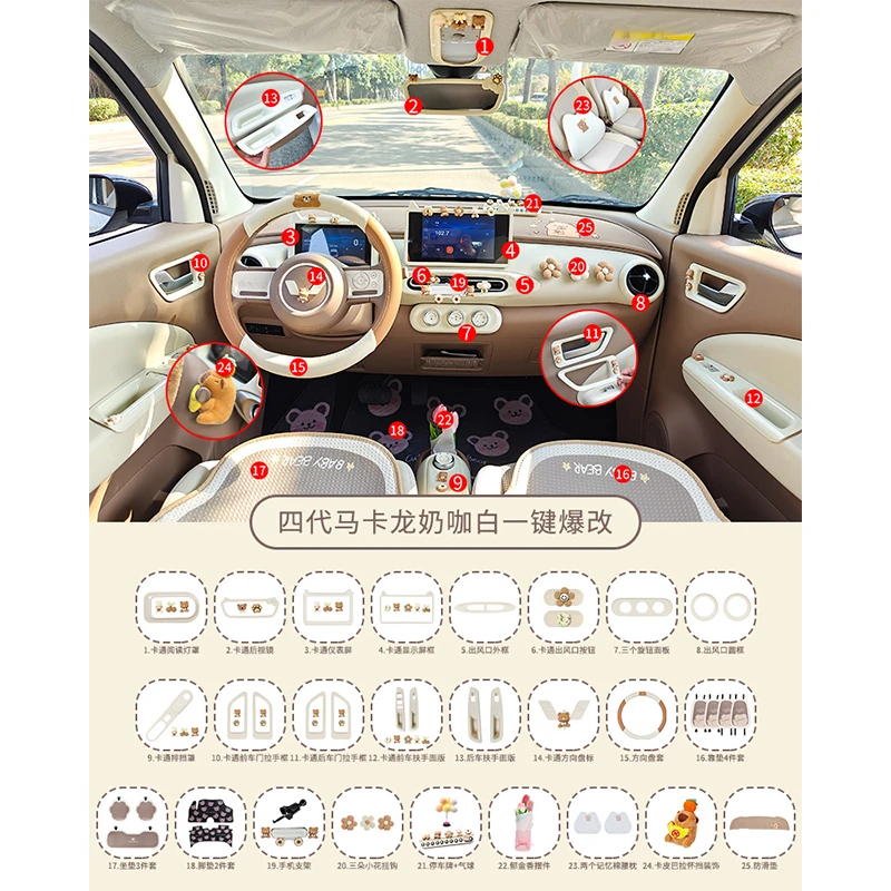 五菱宏光mini第四代四门马卡龙车内装饰中控仪表全套改装内饰布置