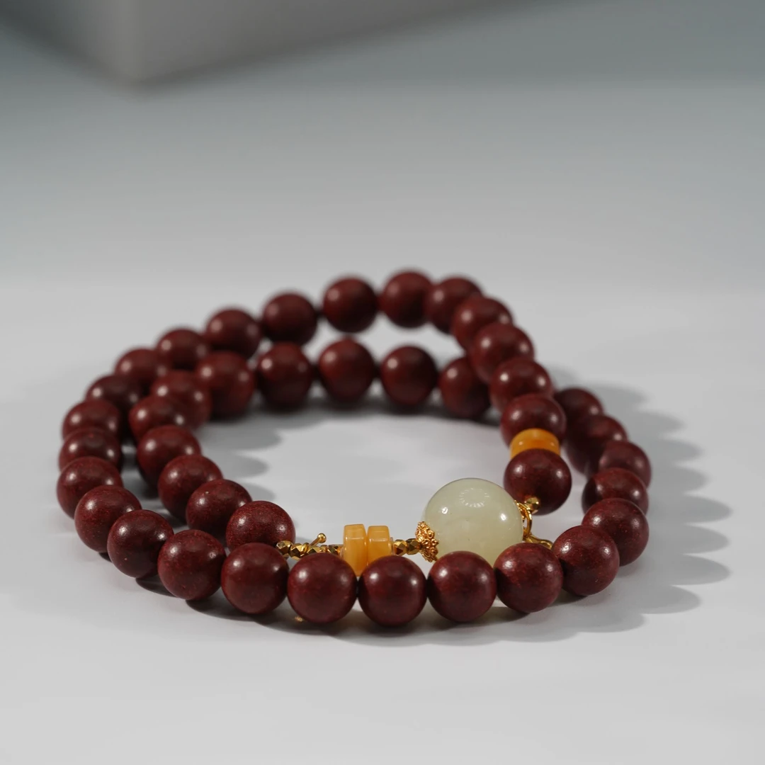 【珊木居】HXZ1084JY TO-P系列 红麝香合香珠0.8+1.2黄口双圈手串