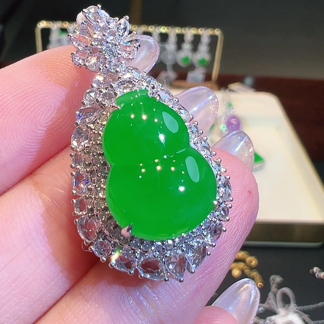 翡翠18K金镶嵌吊坠(不含链)翡翠