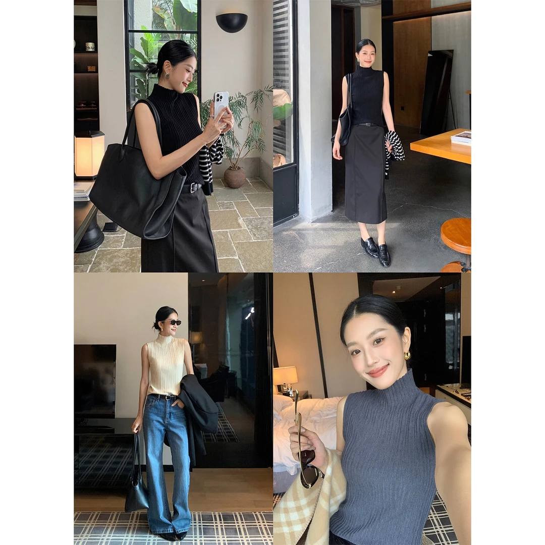 IAMJAM【9.25新品】“正反针半高领背心针织衫”秋冬百搭叠穿上衣