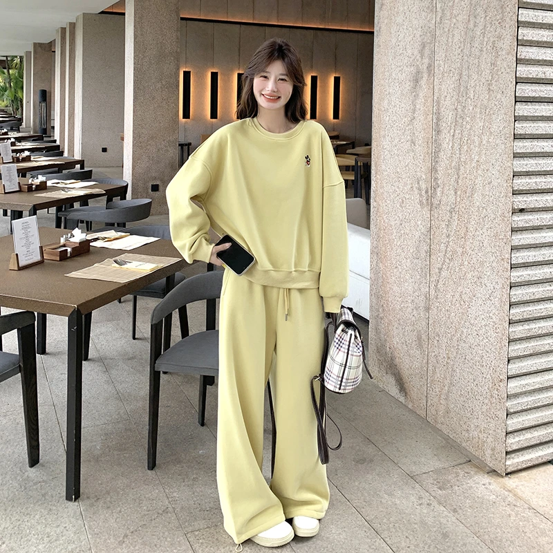 黄色卫衣运动套装女春两件套超好看休闲慵懒风韩系减龄显瘦一整套