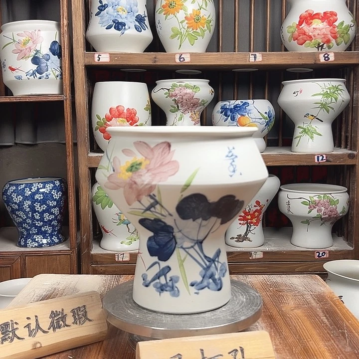 摆件高脚荷花新款陶瓷陶瓷