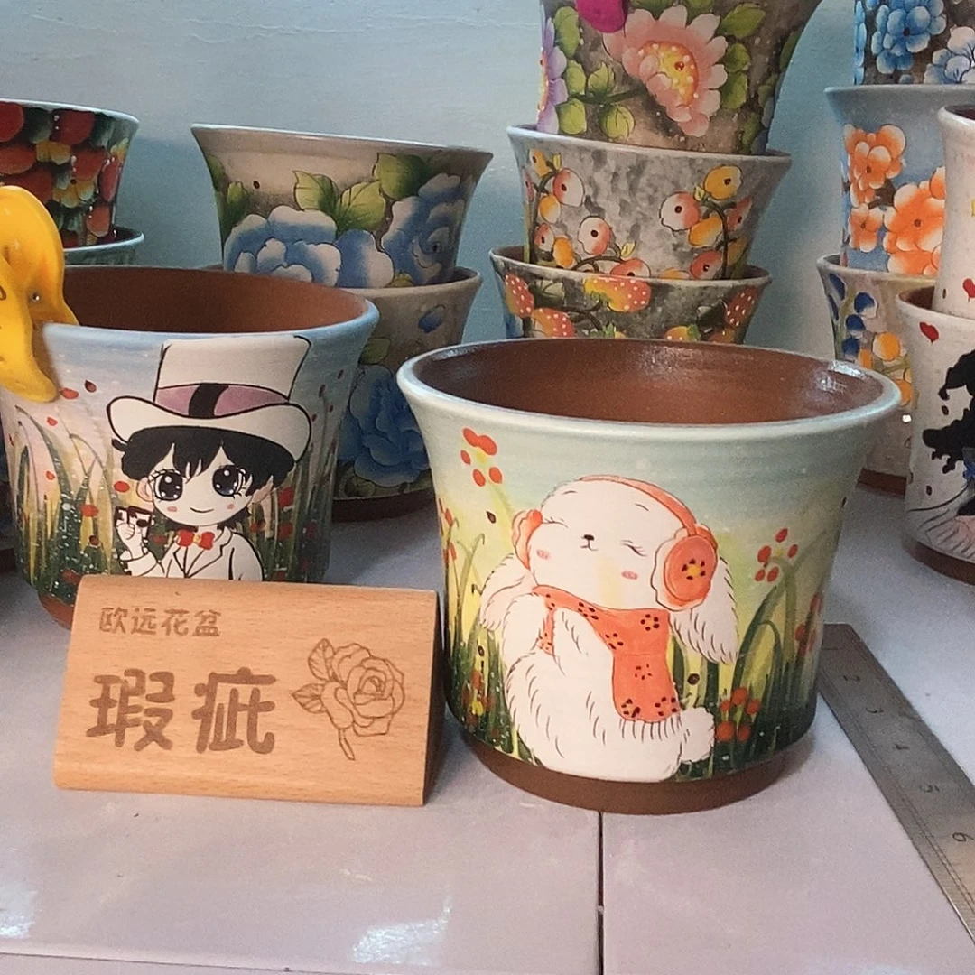 花盆紫砂红陶手绘花盆