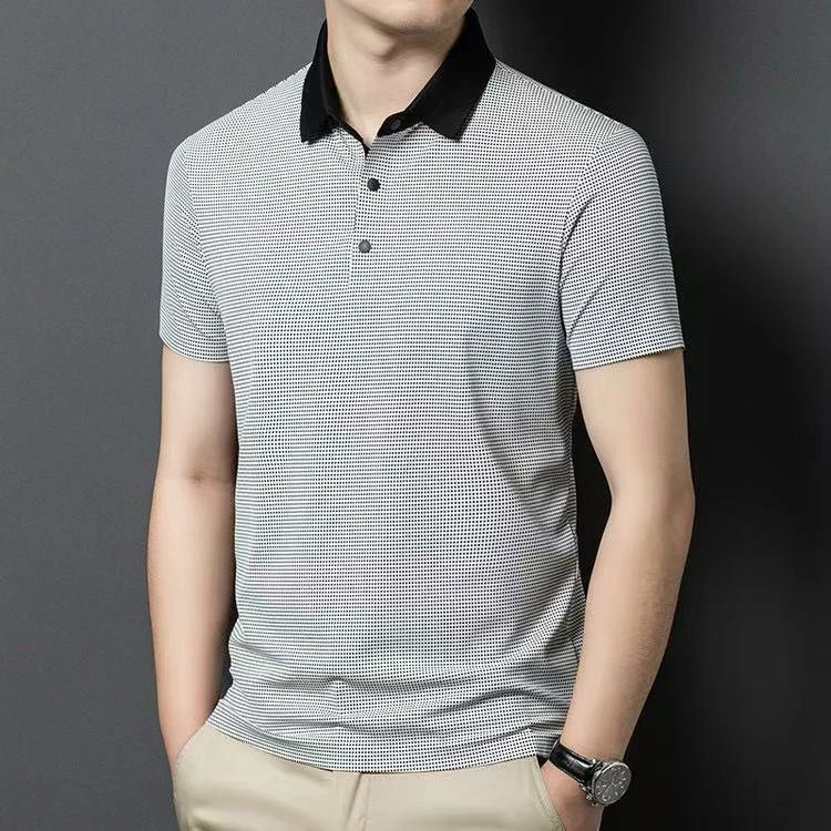 青年夏季短袖男士T恤翻领商务盐系少年感