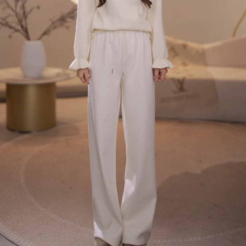 马克华菲女装亲肤欧若风感舒适亮片亲肤直筒裤休闲百搭阔腿裤 X