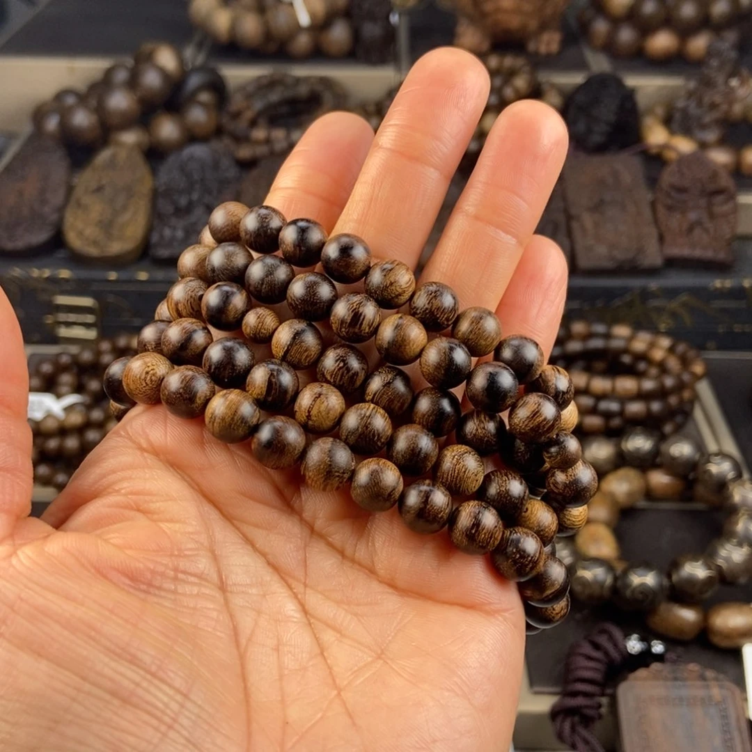 沉香手串花**?越南芽庄白棋玉化虎斑留疤