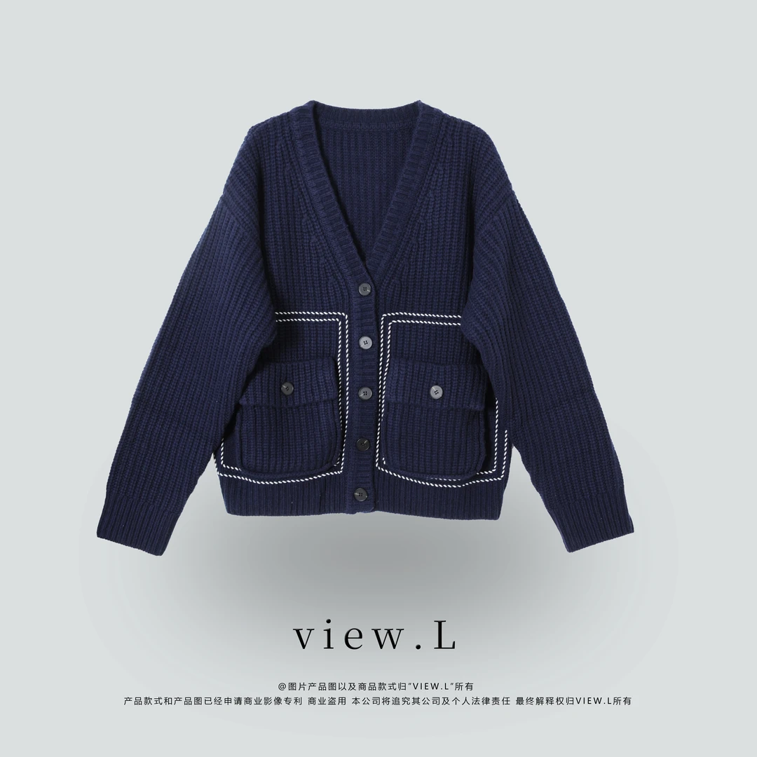 view.l25 V领 细节撞色麻绳I OO 羊毛 针织毛衣 W2315