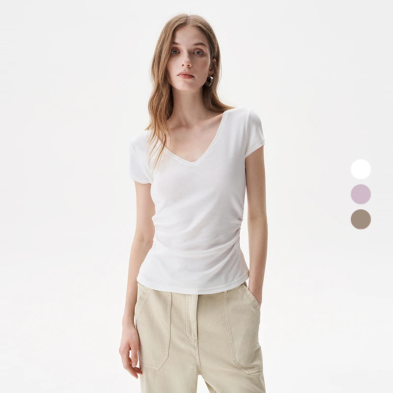 IRO Night 25夏新【面膜T】三色正肩抽褶收腰简约法式款