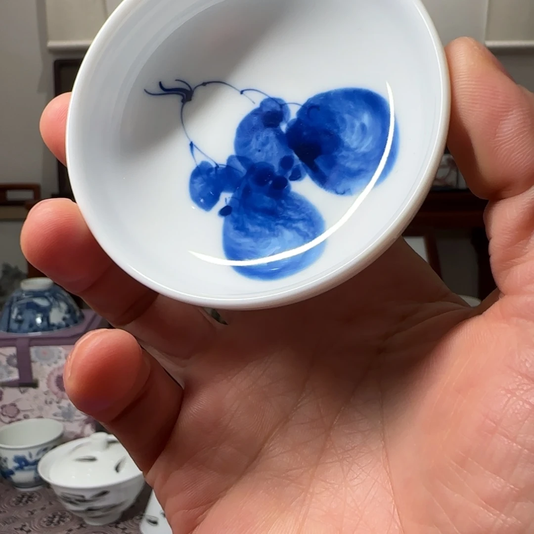 瓷手绘青花白菜杯