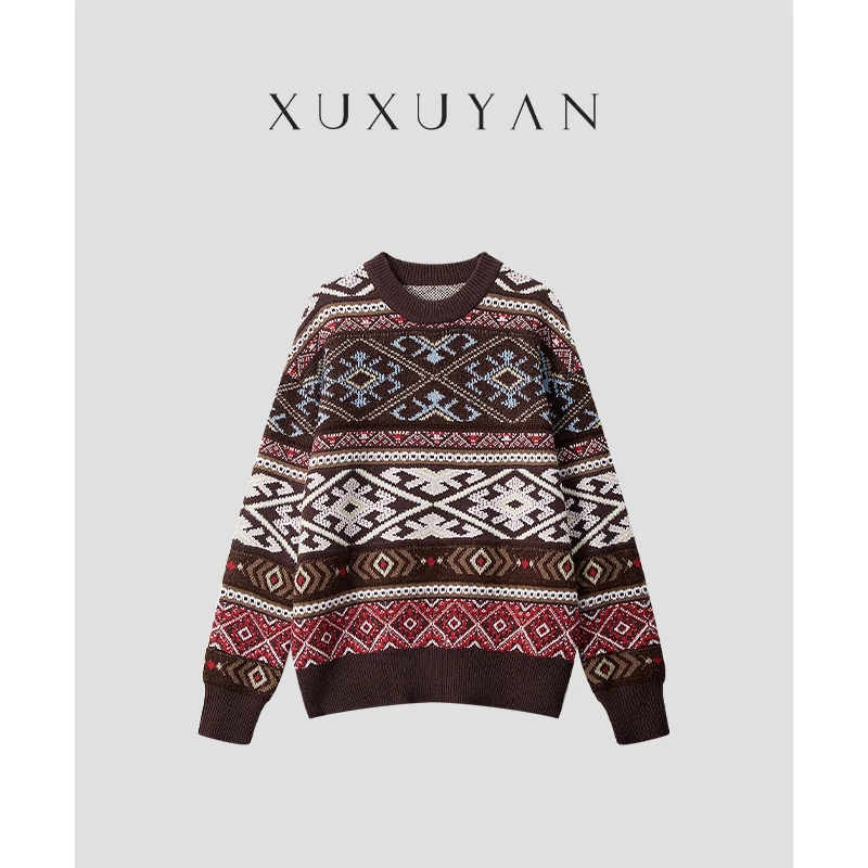 【XUXUYAN】暖冬自愈多巴胺复古圆领毛衣XXZZ24W002