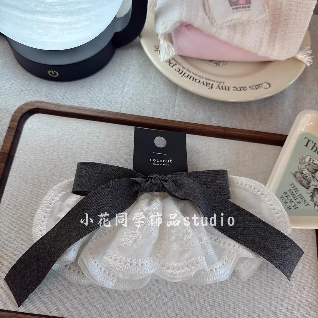 葡萄灰~韩国饰品2025新款浅灰色西服蝴蝶结蕾丝发夹弹簧夹头饰