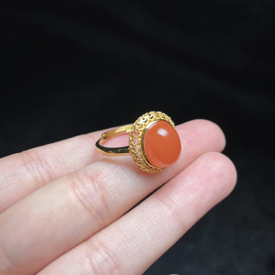 【玉氏珠宝】925银南红蛋面戒指-约11*9*8mm CAN2730099