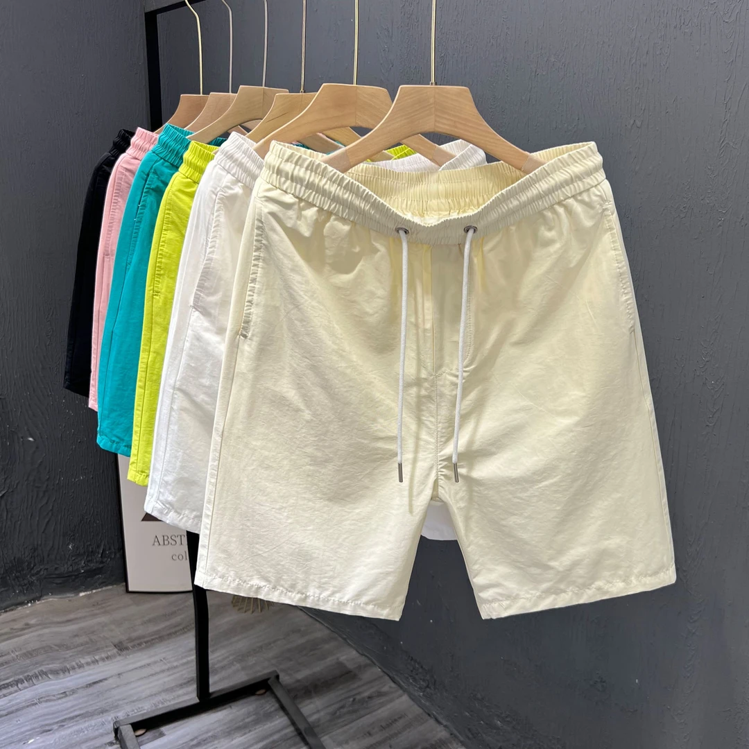 高级感白色中裤男士短裤夏季新款百搭休闲运动五分裤沙滩大裤衩潮
