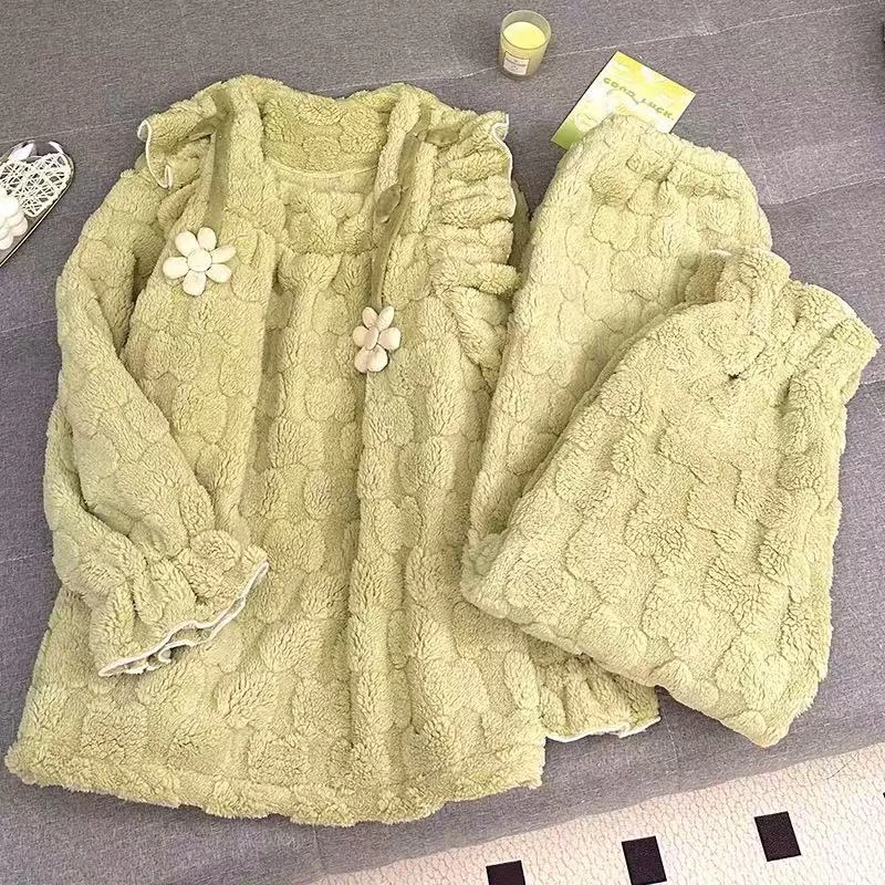 CD289秋冬新款季珊瑚绒睡衣女款加绒加厚