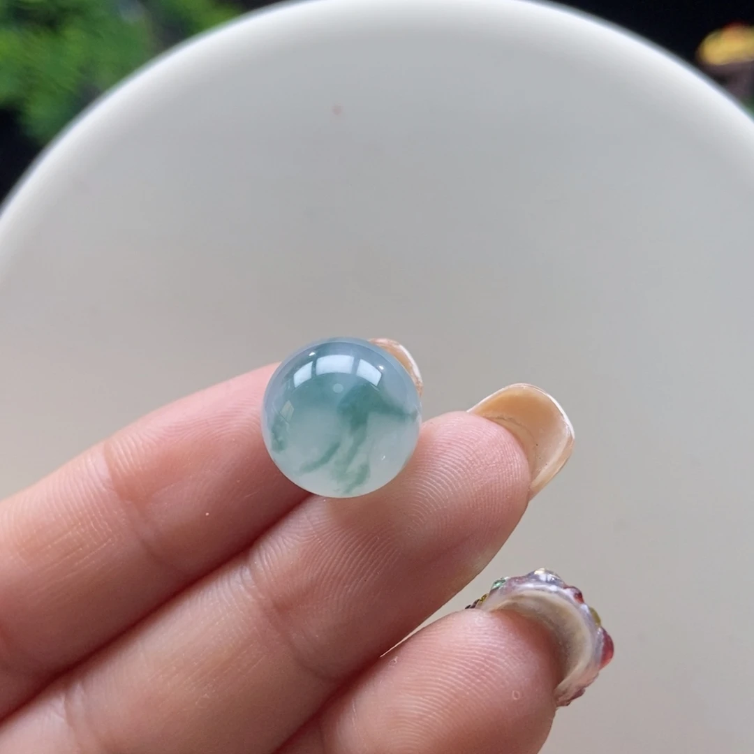 翡翠颈饰未镶嵌翡翠冰胶蓝花珠卡12.89