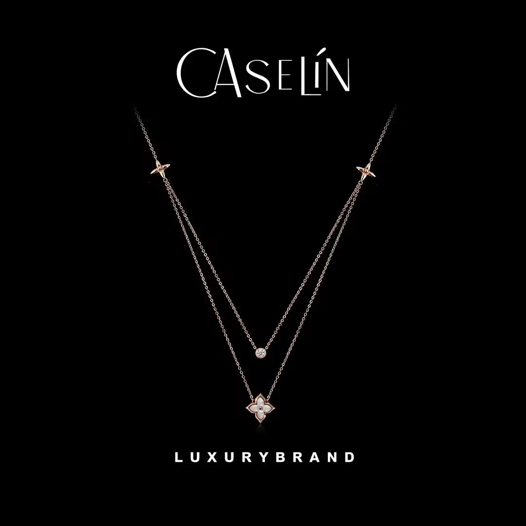 铜合金项链 《货号9484》菱形四叶花叠戴项链