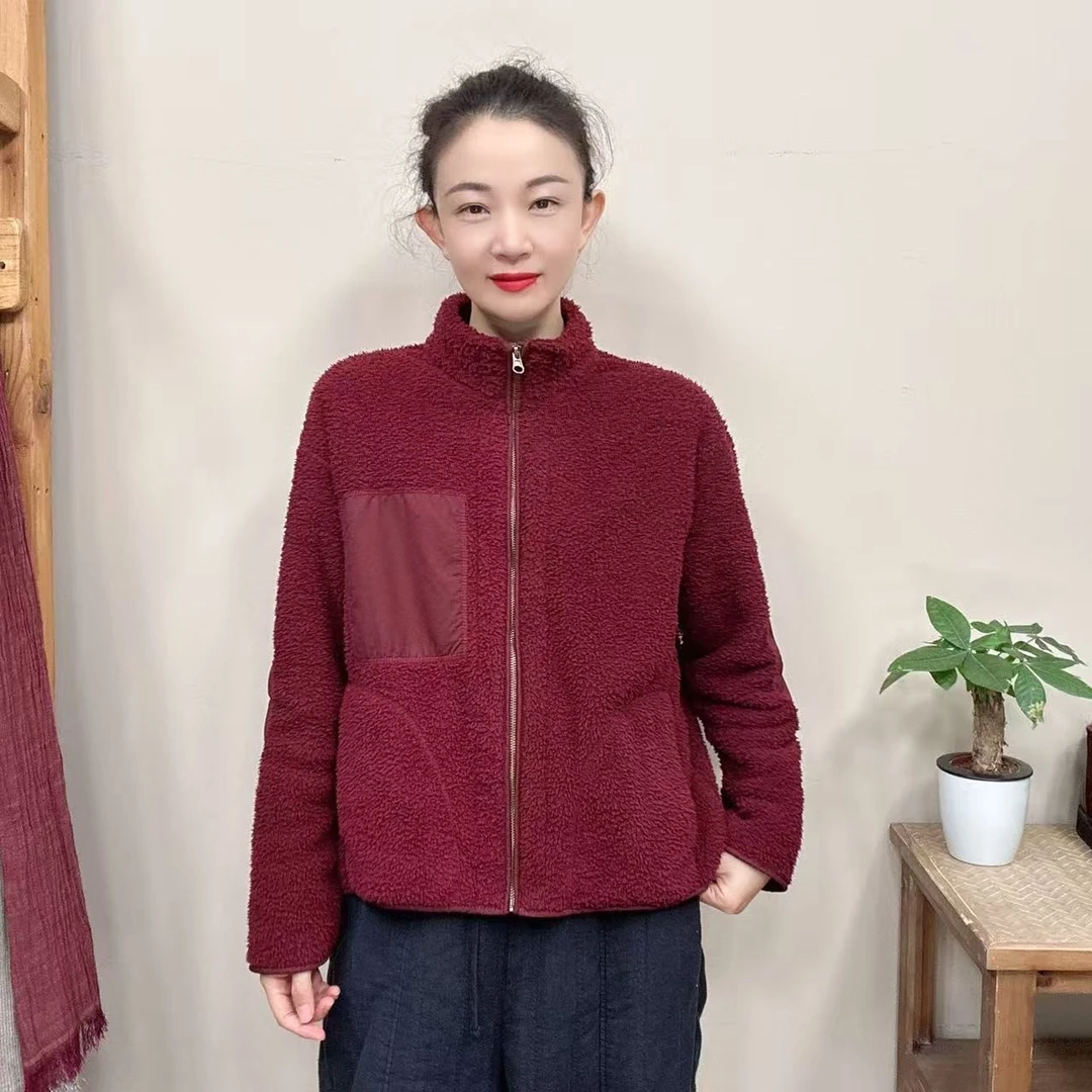 2025冬装新款潮牌女装双面颗粒绒立领外套内搭柔软保暖百搭显瘦