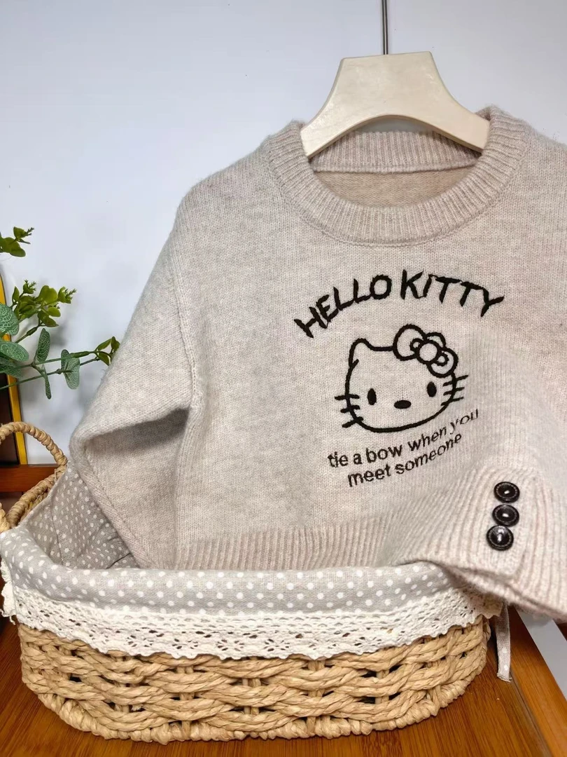 D398女童L·H·NIAO2025秋冬新款韩版洋气时髦百搭可爱KT猫上衣毛衣