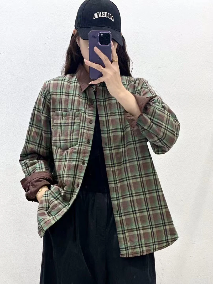 2025秋装新款韩范夹棉保暖衬衣女士外套全棉加厚衬衫上衣开衫百搭