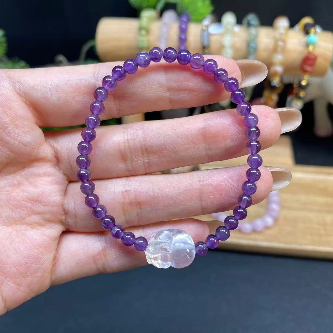 【紫水晶4.5m手串】A864搭配白水晶貔貅百搭