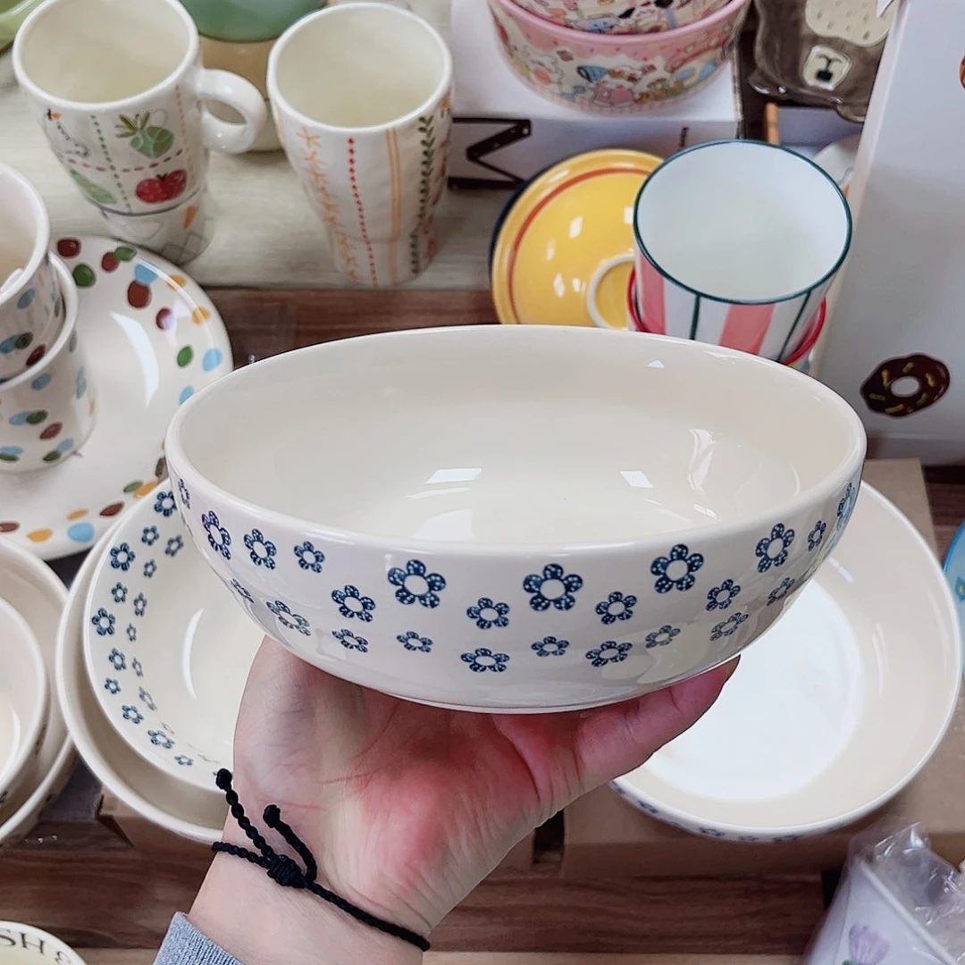 陶瓷7寸蓝多多大汤盆陶瓷餐具小微瑕