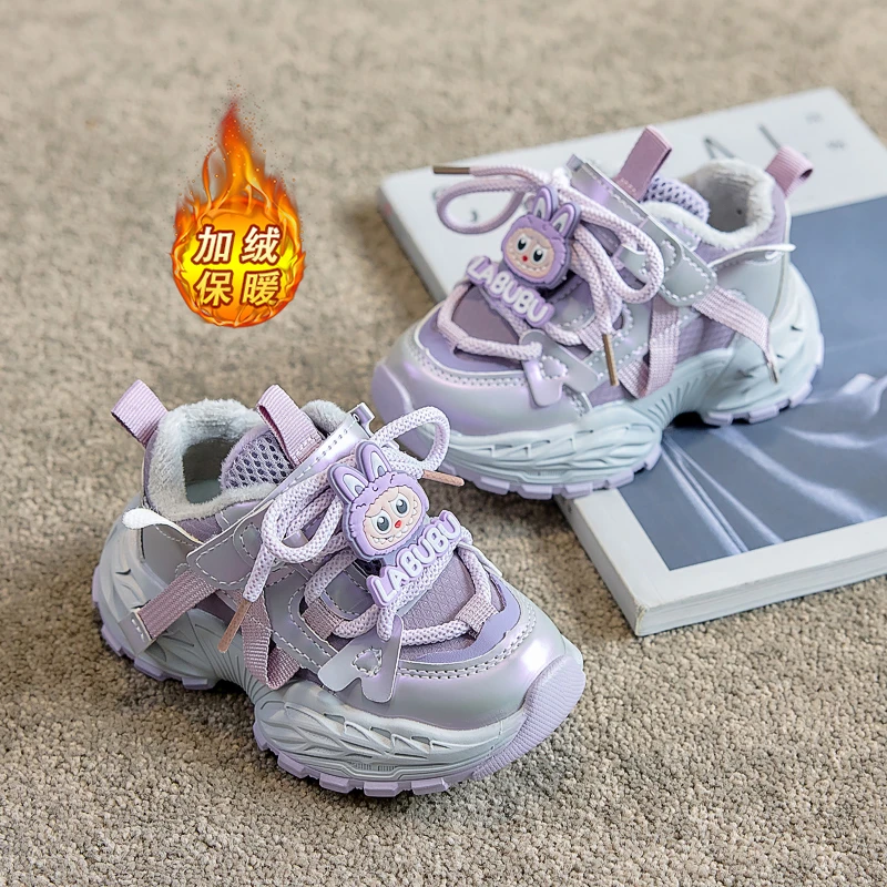 女童鞋子秋冬新款防滑运动鞋男童鞋加绒防水保暖鞋子风格女宝宝