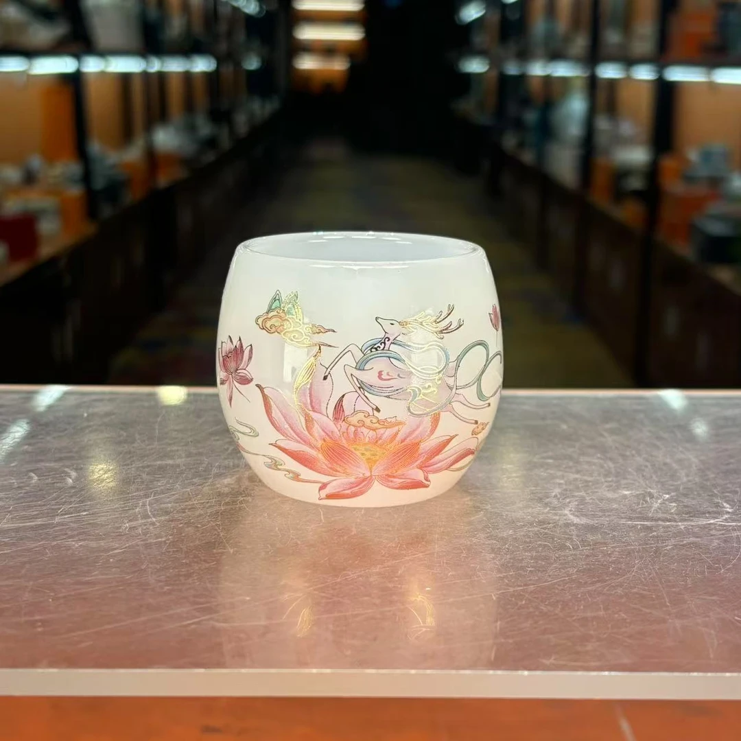 瓷韵优品 鹿有你琉璃杯茶杯品茗杯简约家用加厚防烫客杯-5204