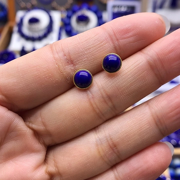 青金石银S925镀金镶嵌耳钉