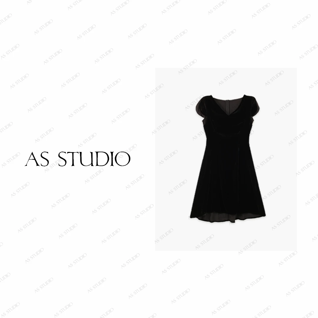 【AS小花苞】25新高级贵气真丝丝绒花瓣袖A摆连衣裙AS25XLYQ01296