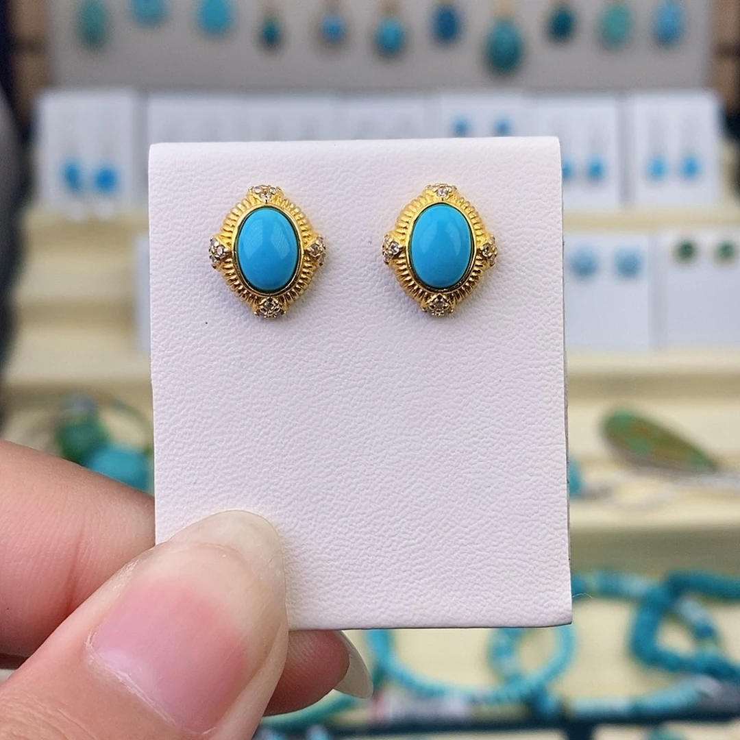 银S925镶嵌绿松石耳饰人***?