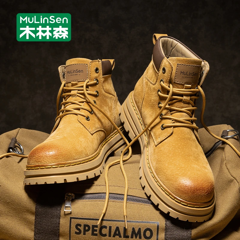 木林森马丁靴男款冬季美式工装靴子男户外高帮沙漠短靴登山皮靴男