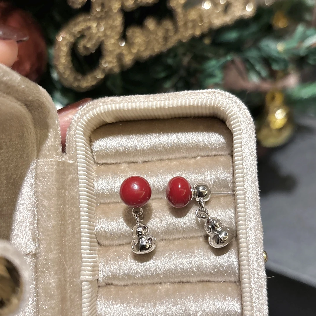 铜合金琉璃耳饰 红豆豆葫芦两戴式耳钉新年过年百搭耳饰