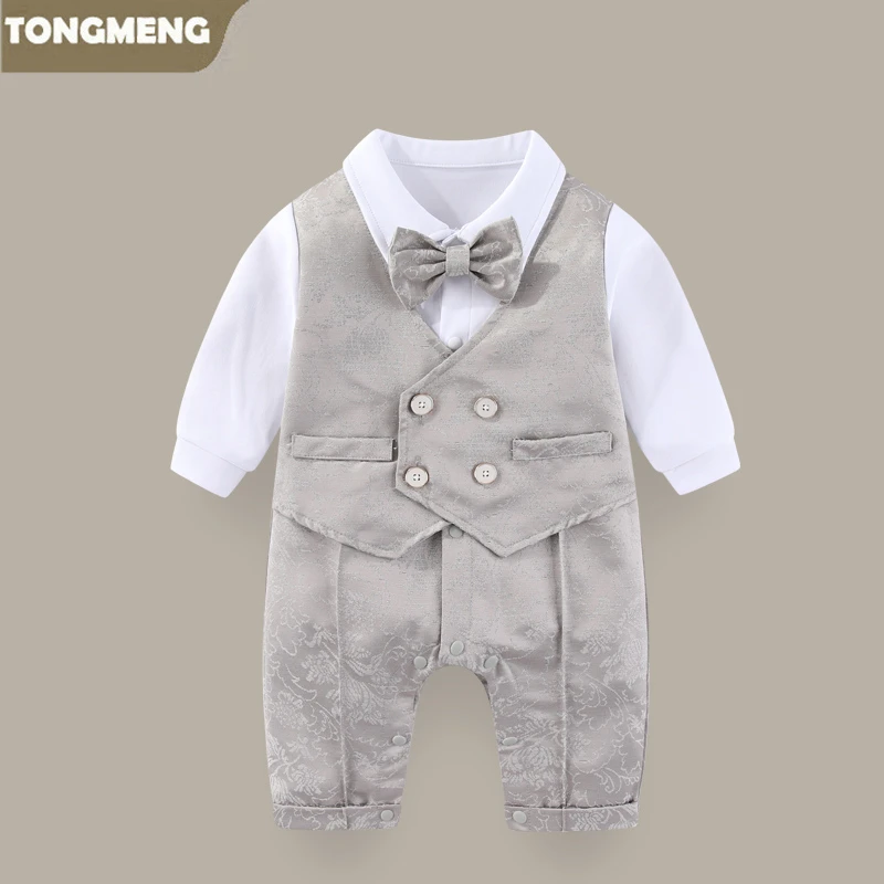 婴儿衣服春装帅气小王子西装周岁百日宴礼服绅士连体衣满月爬服