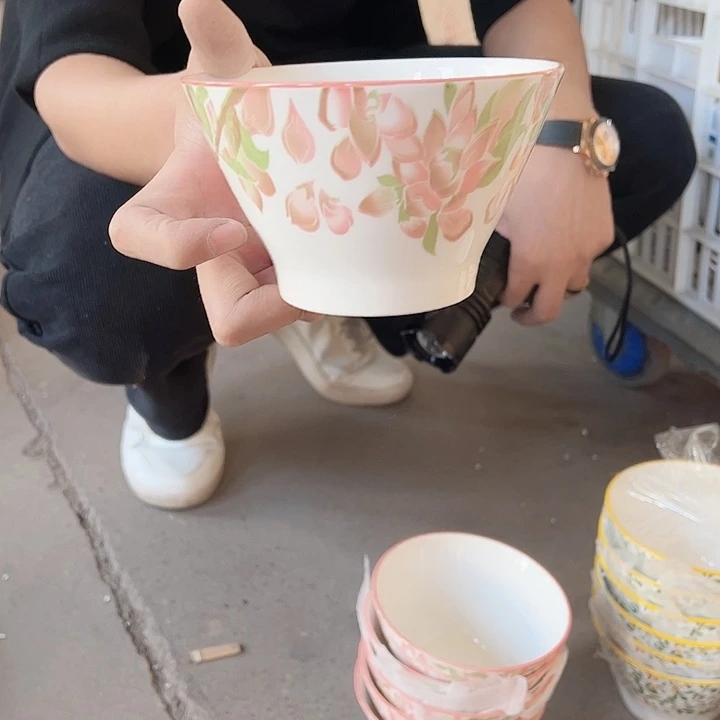 一路生花5英寸斗笠碗6只破损包赔不补发介意勿拍