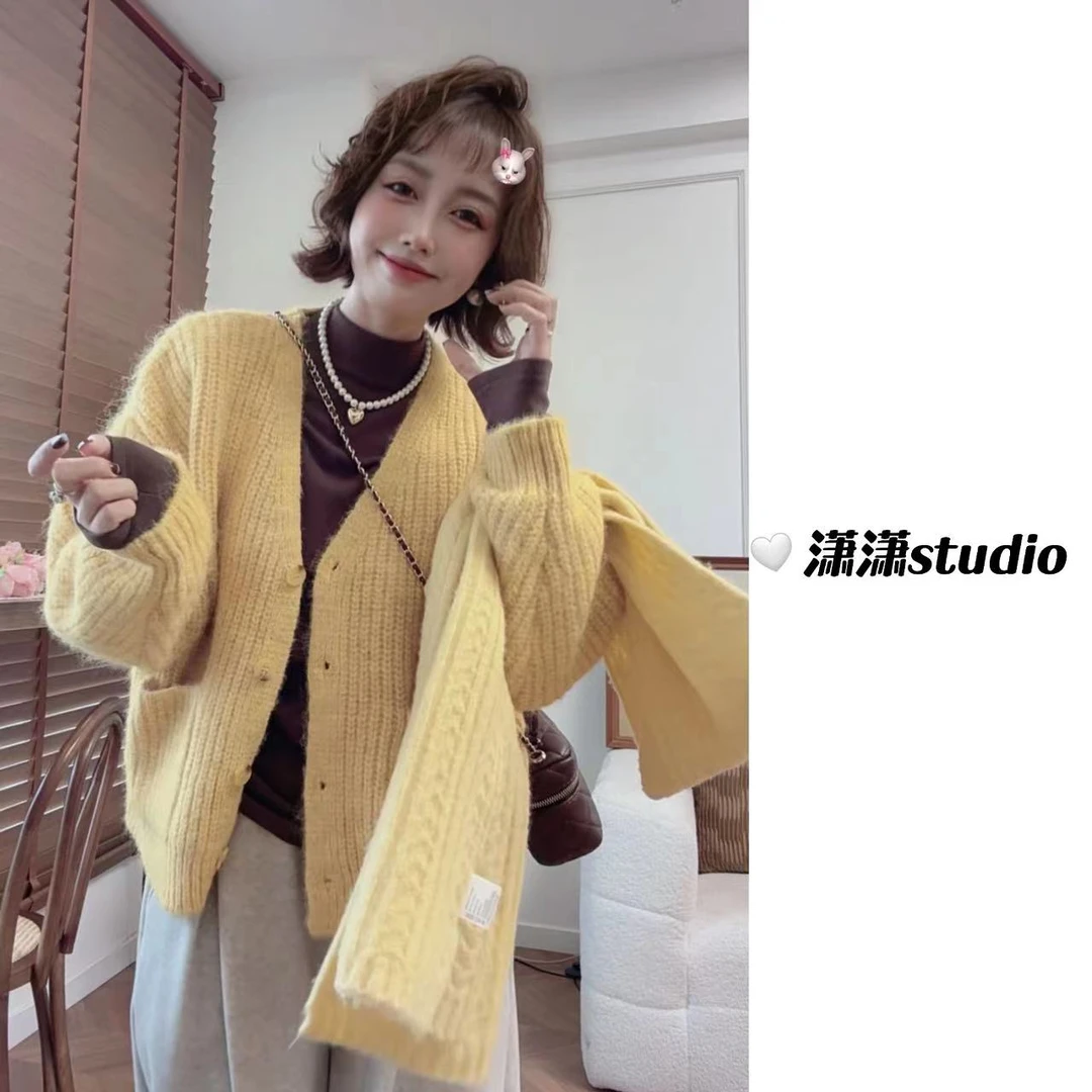 【燕麦拿铁】【厚嘟嘟的质感】【软软糯糯】潇潇自制韩系毛衣开衫MU0002