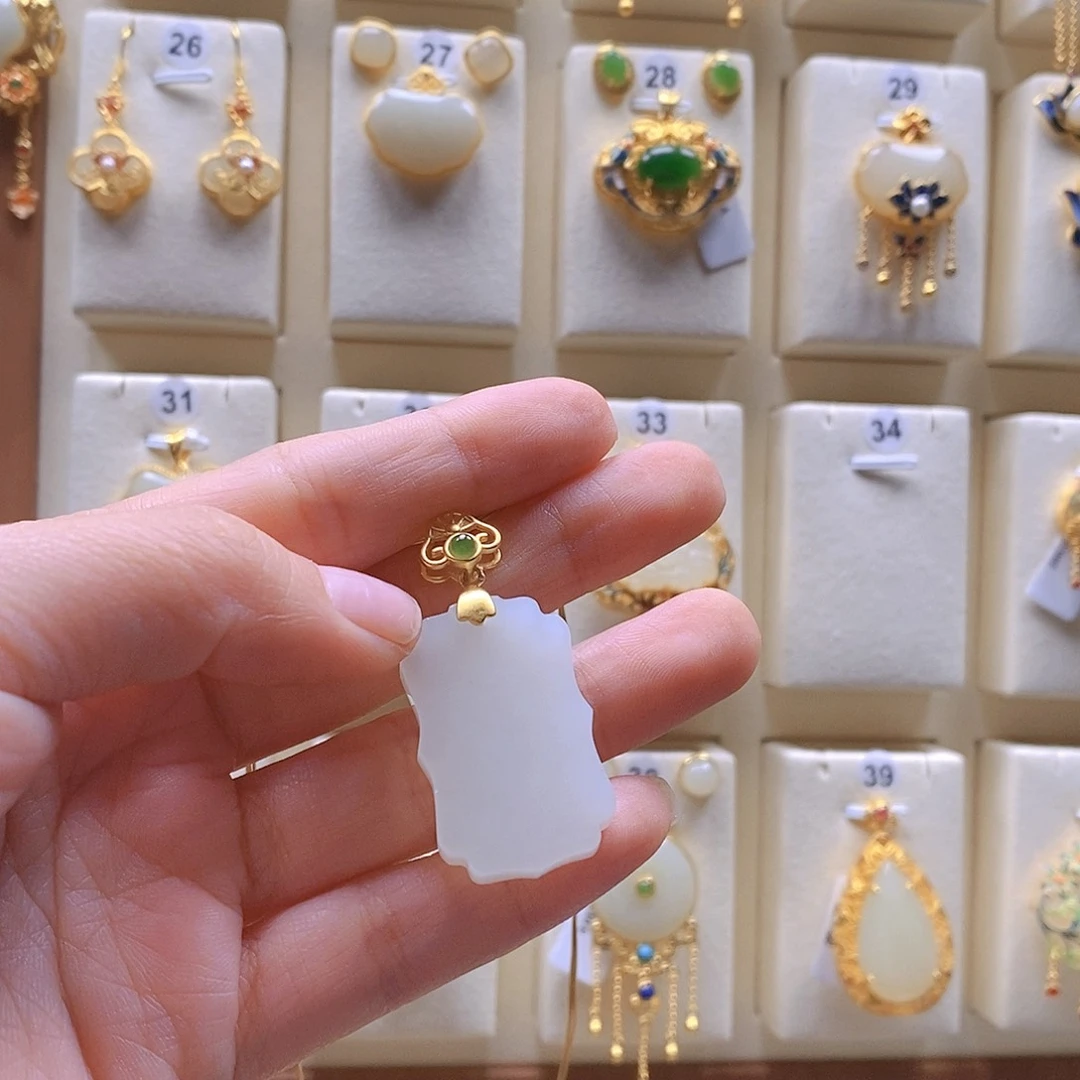 和田玉颈饰银S925镶嵌